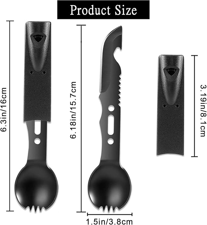 Multifunction Camping Flatware,8-In-1Camping Utensils for Hiking Camping Backpacking(Black)