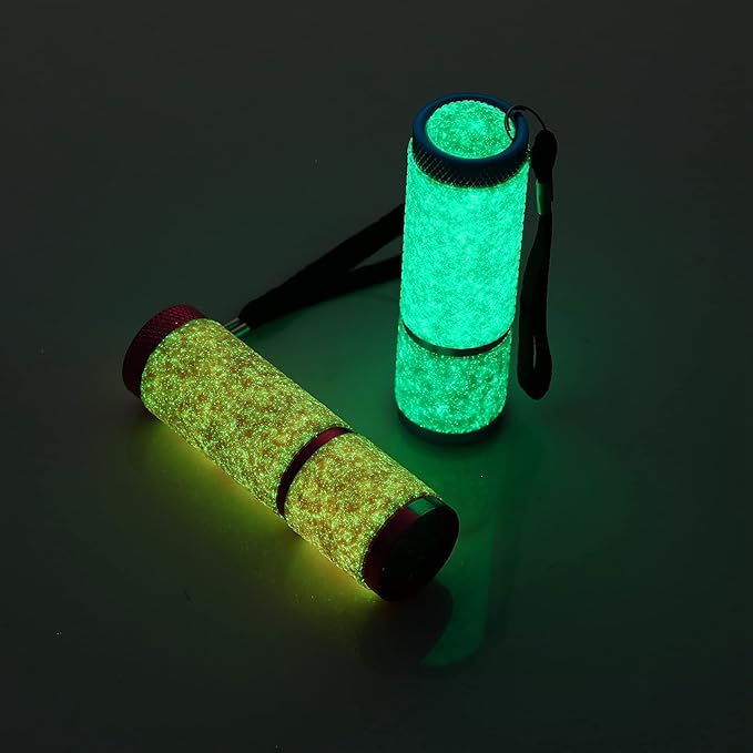 Glow in Dark Flashlights 9 LED Rubber Coated Flashlights with Handle Mini Torch LED Fluorescent Flashlight Aluminum Portable Handy Flashlight for Party Hiking Camping in 4 Colors (4 Pieces)