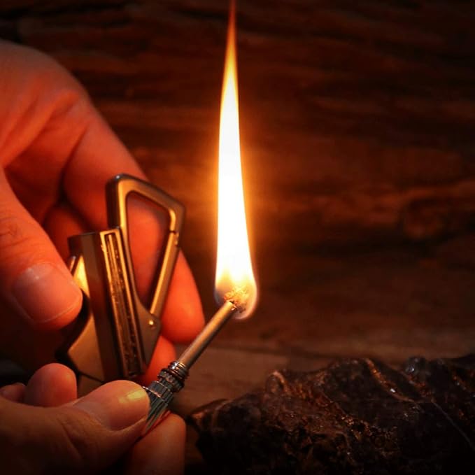 Permanent Match Flint Metal Matchstick Fire Starter with Bottle Opener, Emergency Survival Waterproof Keychain Lighter for Camping, EDC Gift Ideas – Black
