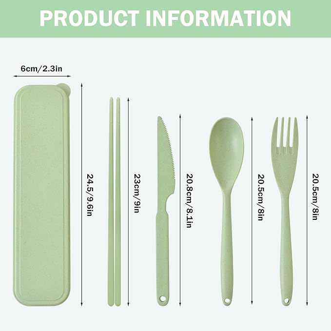 Large Reusable Utensils Set with Case, 4 Sets Travel Utensil with Chopsticks, Portable Plastic Cutlery Set Fork Spoons Knife Set for Adult Lunch Accessories, Camping Flatware