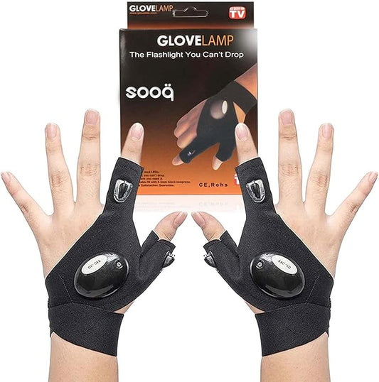 LED Flashlight Gloves for Men Women – Bright Lighted Fingerless LED Gloves for Handyman, Plumber, Mechanic Elastic Design, Waterproof, Battery Powered – Unique Gift Cool Gadgets for Men, Dad, Husband