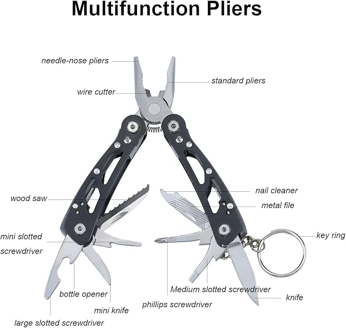 MINI Multitool Pliers, Multitool 14-in-1 Stainless Steel Multi Tools, Replaceable Bits Multitools for Outdoor, Black Camping and Survival Tools, Portable Computer and Bike Gadgets