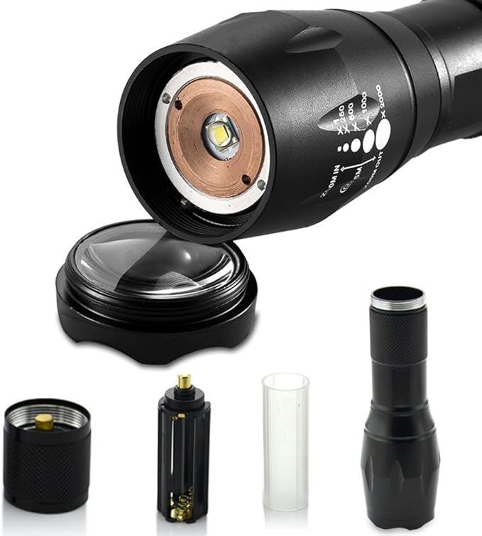 BESTSUN 3000 High Lumens Tactical Flashlights, Military Grade 5 Modes Super Bright LED 18650 Flashlight Focus Torch Lamp Adjustable for Camping Hiking Emergency