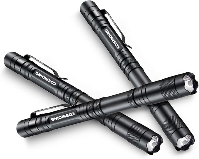 Pen Flashlight, 3 Modes Small Pen Light Flashlight, Super Bright Powered by 2xAA Battery(Not Included) IP54 Waterproof with Pocket Clip Penlight for Emergency, Inspection, Medical -3 Pack