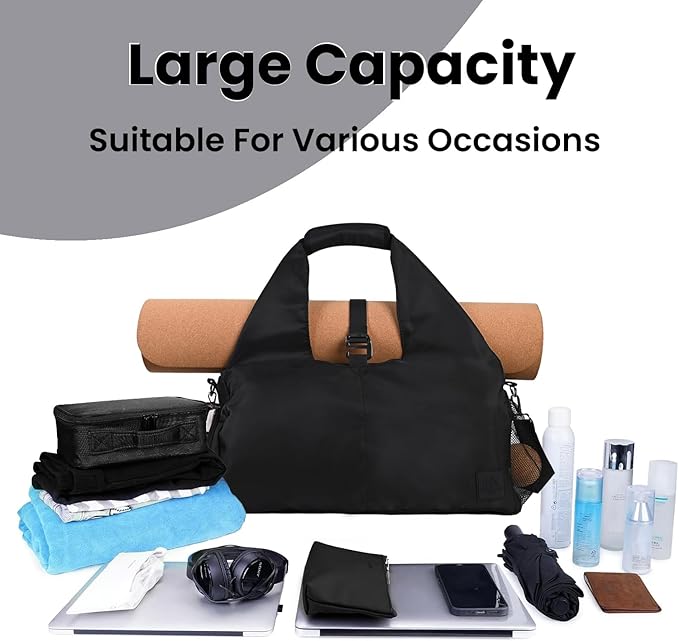 Yoga Bag for Women – 17 Inch Waterproof 210D Polyester, Detachable Strap, Insulated Tumbler Pocket, Double Zipper, Ventilated Gym Tote