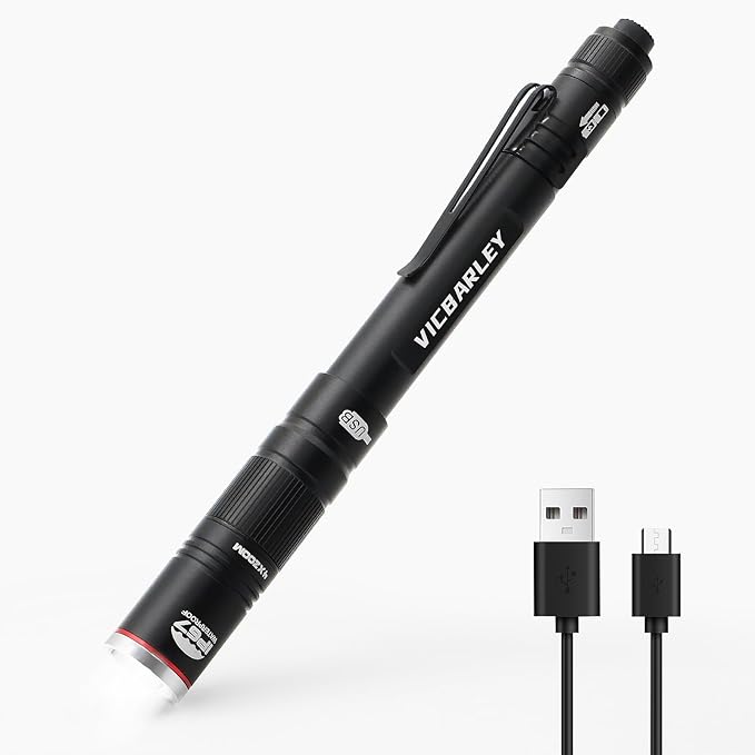 Rechargeable Pen Light, 300 Lumens LED Pocket Rechargeable Flashlight with Clip, Zoomable Waterproof Perfect for Emergency, Inspection, Repair, Camping (3 Lighting Modes)