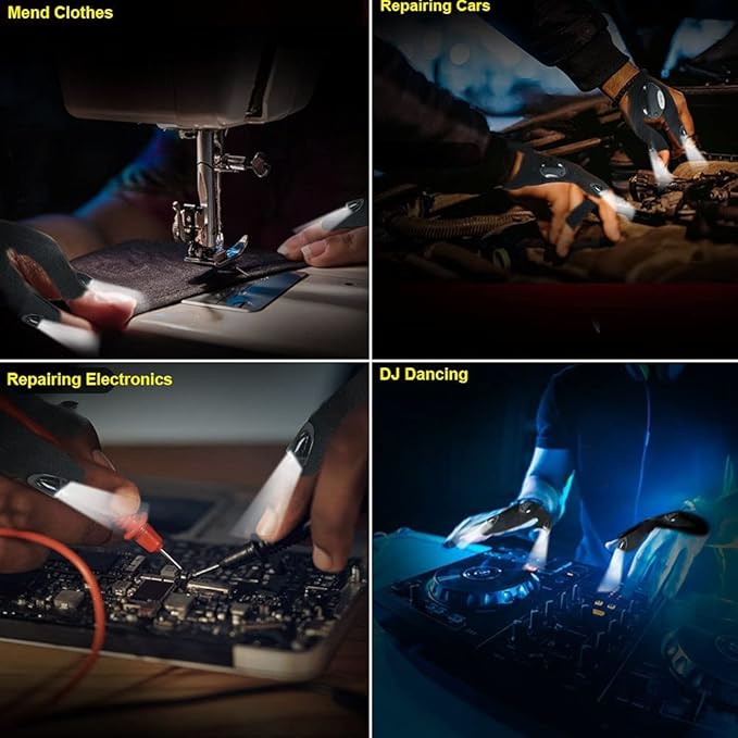 LED Flashlight Gloves, Unique Gift for Men Father Husband, Cool Stretchy Fingerless Light Gloves Gadget for Repairing Electrician Mechanic DIY Handmade, 1 Pair