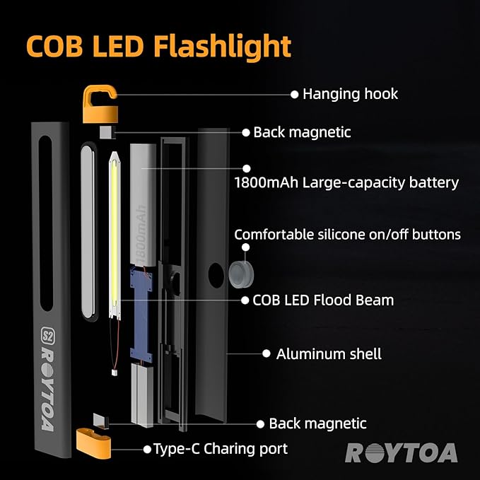 Rechargeable LED Flashlights High Lumens, COB LED Magnetic Work Light with Hook Super Bright Handheld Flashlight for Emergency, Camping, Hiking