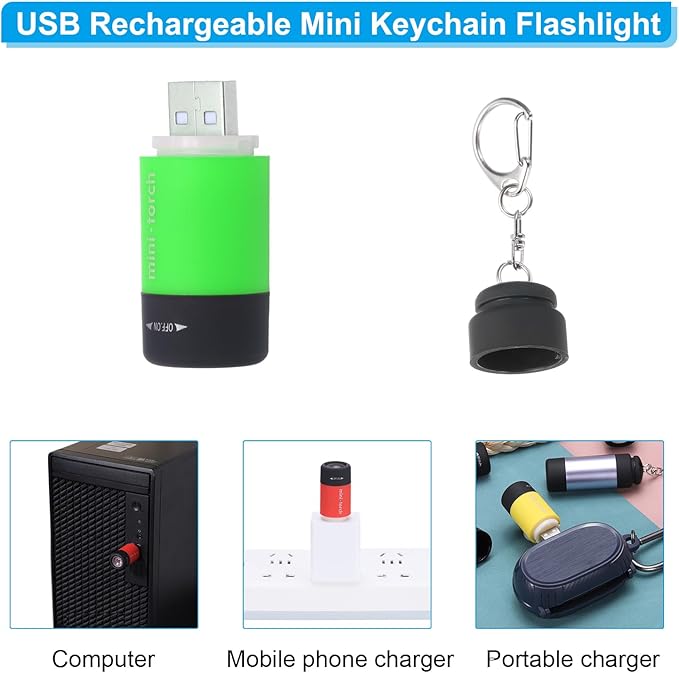 PATIKIL Mini Keychain Flashlight, Pocket LED Flashlight Portable Torch USB Rechargeable for Outdoor Camping Party, Green