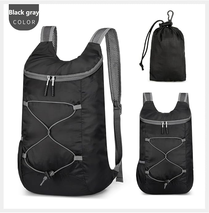 16L Hiking-Daypack Lightweight-Foldable Travel-Backpack Water-Resistant Camping Outdoor Packable Easy Carry-on Bag (Black&Gray)