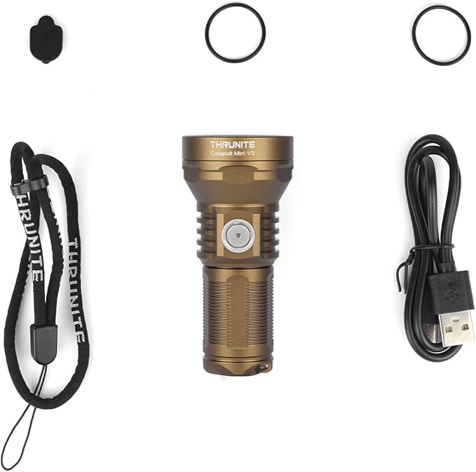 ThruNite Catapult Mini V2 LED Flashlight, High 1108 Lumens, 515 Meters Long Throw Rechargeable for Outdoor Search, EDC Use - Desert Tan Cool White