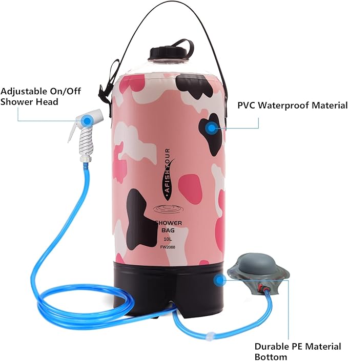 Portable Camping Shower Bag - 10L/2.2 Gallons 20/5 Gallons Solar Shower Water Bag with Foot Pump, Hose and Shower Head - Camp Shower for Camping, Beach, Travel, Outdoor Activities