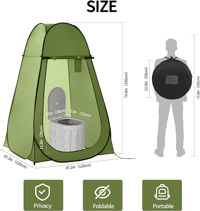 Portable Toilet and Privacy Tent for Adults, Pop Up Potty Tent Outdoor Portable Toilet for Camping with 15 Toilet Bags, Mat, Pop-up Tent for Toilet, Travel, Changing