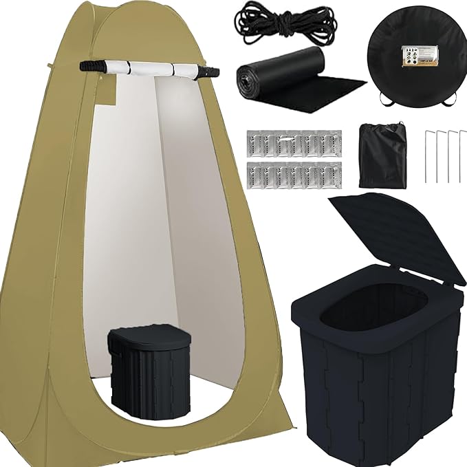 Portable Camping Toilet with Pop-Up Privacy Tent,Outdoor Portable Folding Toilet Potty for Adults,Outdoor Camping Shower Tents Changing Room Emergency Toilet Tent Kit with Carry Bag