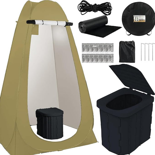 Portable Camping Toilet with Pop-Up Privacy Tent,Outdoor Portable Folding Toilet Potty for Adults,Outdoor Camping Shower Tents Changing Room Emergency Toilet Tent Kit with Carry Bag