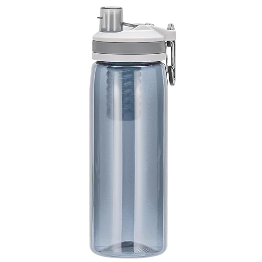Filtered Water Bottle,Camping Water Purifier Bottle,Portable Press Water Bottle with Filter for Hiking,Travel,Survival,Backpacking, Drinking, Emergency-Gray