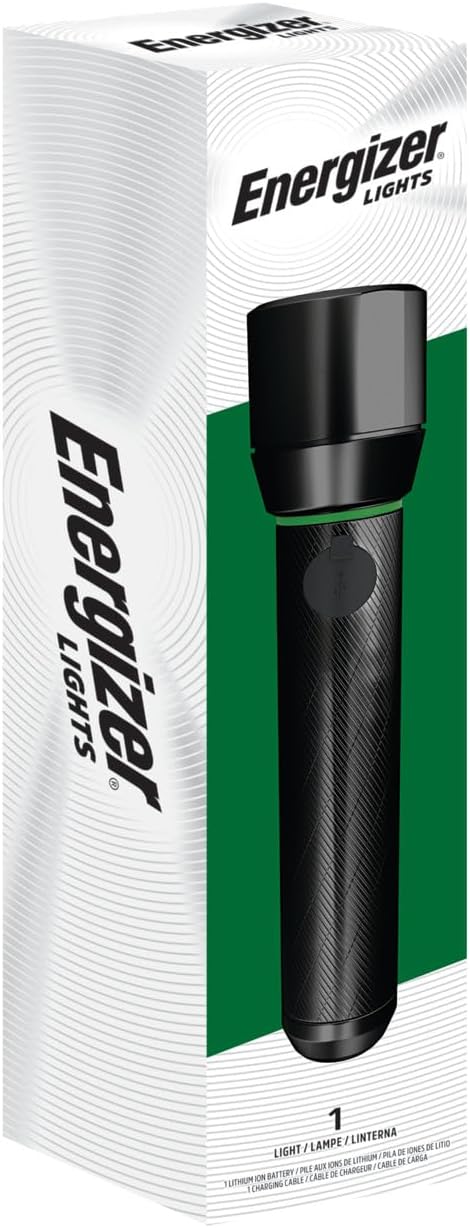 Energizer Vision HD Rechargeable LED Flashlight with Digital Focus, Water Resistant Emergency Flashlight for Camping Gear and Indoor-Use, Flash Light with USB Charging Cable Included, Pack of 1