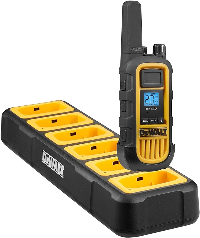 DEWALT DXFRS800 2 Watt Heavy Duty Walkie Talkies - Waterproof, Shock Resistant, Long Range & Rechargeable Two-Way Radio with VOX (24 Pack w/ 4X Gang Chargers) (4DXFRS800-BCH6)