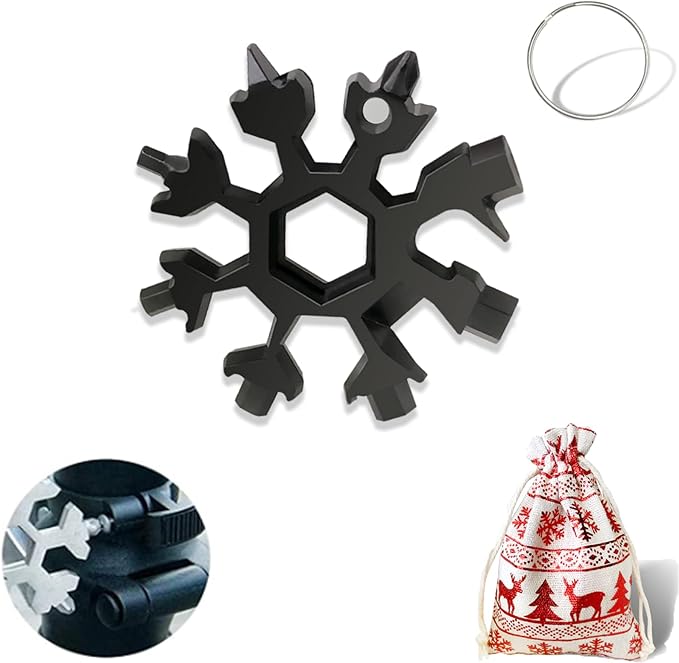 18-in-1 Snowflake Multi Tool Portable Stainless Steel Snowflake Bottle Opener/Flat Phillips Screwdriver Kit/Wrench Tools for Outdoor Camping Tool ,Christmas Gift (Black 1 PACK)