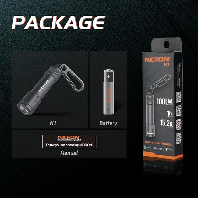 NICRON EDC Keychain Flashlight N1 Mini LED Light with AAA Battery, Portable Mini Light IPX7 Waterproof Build for Outdoor Camping etc.