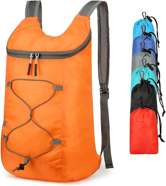 16L Hiking-Daypack Lightweight-Foldable Travel-Backpack Water-Resistant Camping Outdoor Packable Easy Carry-on Bag (Orange)