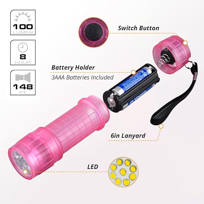 KunHe 7 Pack Glow in Dark Flashlights Camping Essentials for Kids Fluorescent Flashlights with Handle Mini Torch LED Portable Handy Flashlight for Party Favor in 5 Colors Hurricane Supplies