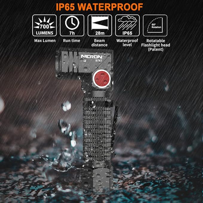 NICRON B74T LED Twist Flashlght 700 Lumen with Red Light Magnetic Rechargeable Waterproof for Fishing Night Walking