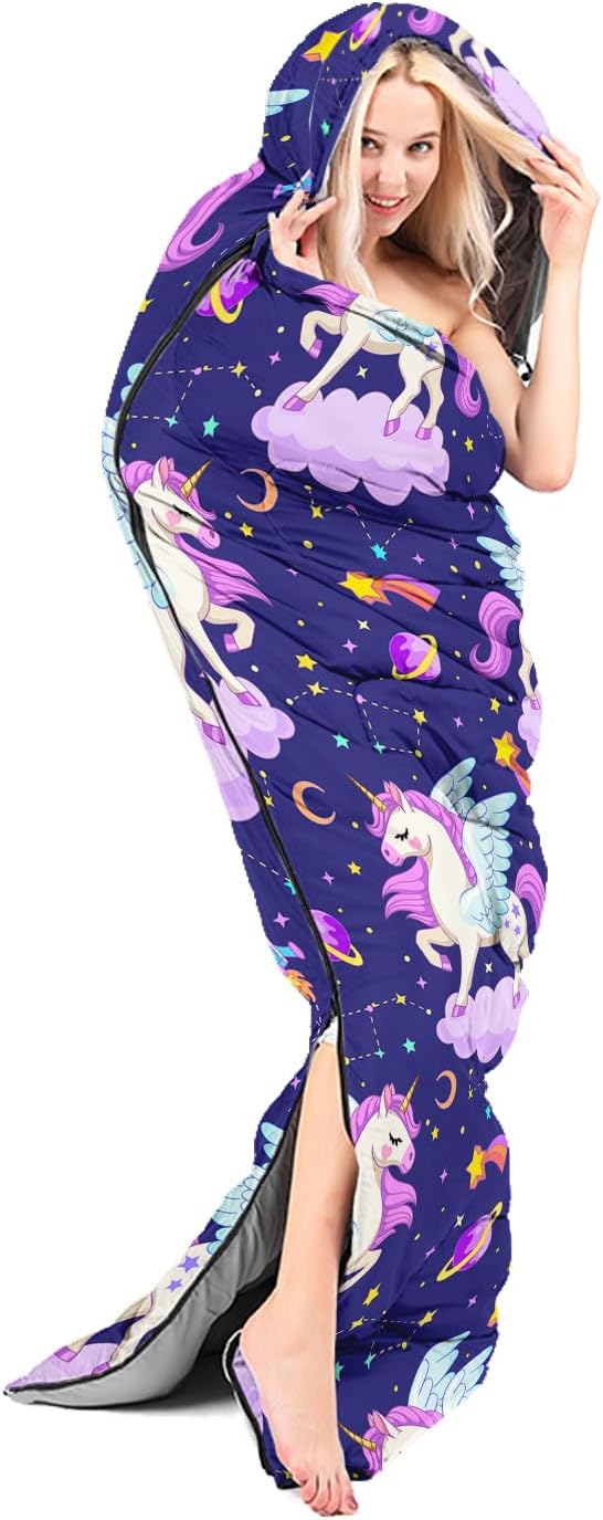 AILONEN Cartoon Fox Camping Sleeping Bag for Boys Girls Adults,Lightweight & Waterproof,3 Season Warm & Cold Weather,Portable,Kawaii Fox Printed Sleeping Bag,Traveling,Camping,Hiking