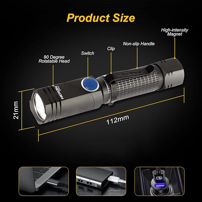 NICRON UV LED Flashlight Rechargeable 90 Degree Mini Flashlight 700 Lumen, 395nm Ultraviolet, 5 Modes and Memory Function for Camping, Outdoor, Hiking B74UV