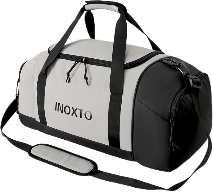 Sports Gym Bag,INOXTO Travel Duffel Bag with Dry Wet Pocket And Shoe CompartmentFor Women and Men,40L/55L Fitness Waterproof Weekender Bag For Swim Sports Travel Working Out (Gray, 55L)