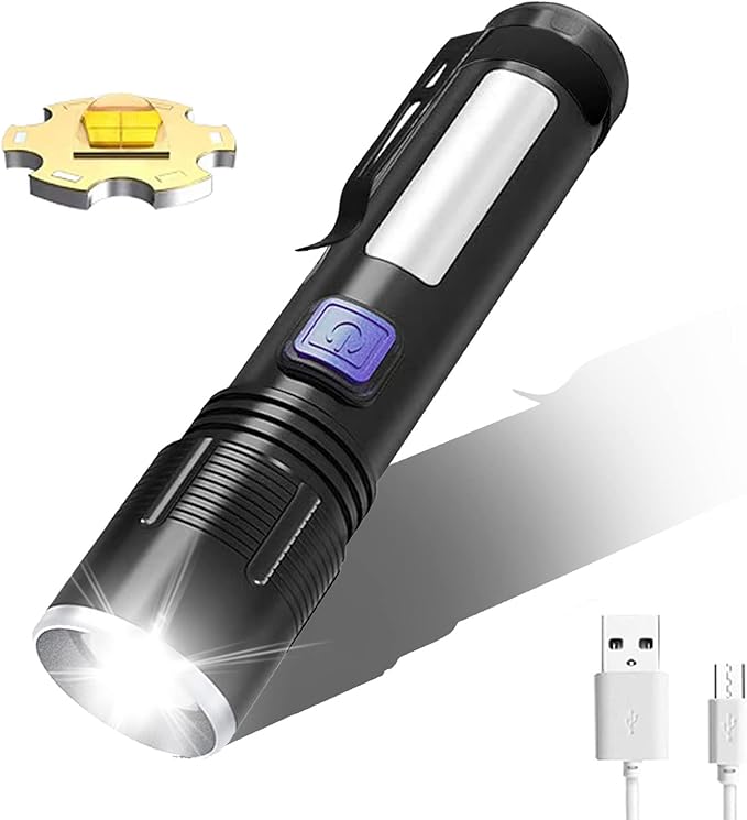 High Lumens Rechargeable Tactical Flashlights,Super Bright 100000 Lumen Flashlight, COB Work Light,3 Modes Zoomable Emergency Camping Led Flashlights.