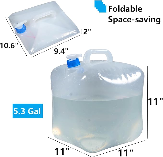 2 Pack 5.3 Gallon Collapsible Water Container with Spigot, Foldable Camping Water Storage Jug for Outdoor Hiking Backpacking Emergency, Portable