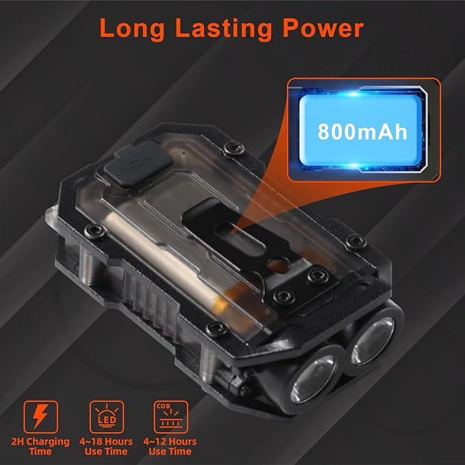800LM Mini EDC Keychain Flashlight, 8 Modes Rechargeable Flashlights with 3 Color Lights, Portable Pocket LED & COB Flashlight with Clip for Emergency/Camping/Work, Warning Flash, Waterproof