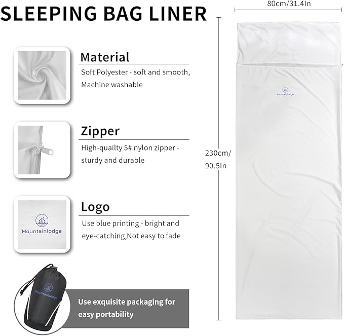 Sleeping Bag Liner for Warm Weather Seasons with Carry Bag - Protable,Lightweight and Skin-Friendly Sleeping Bag for Camping,Hiking and Backpacking.