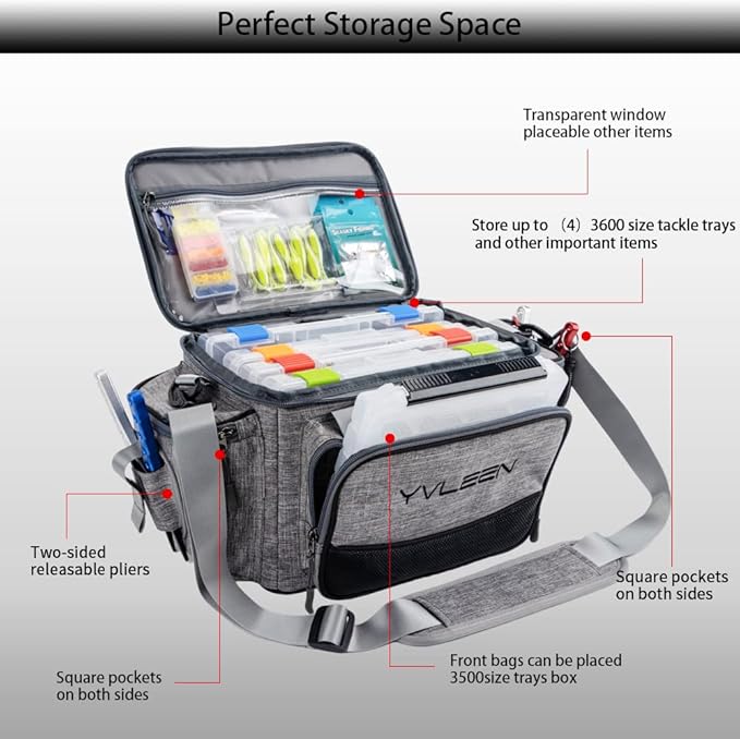 YVLEEN Fishing Tackle Box Bag - Outdoor Large Fishing Tackle Storage Bag - 100% Water-Resistant Polyester Material - Fishing Tackle Bags - Suitable for 3600 3700 Tackle Box