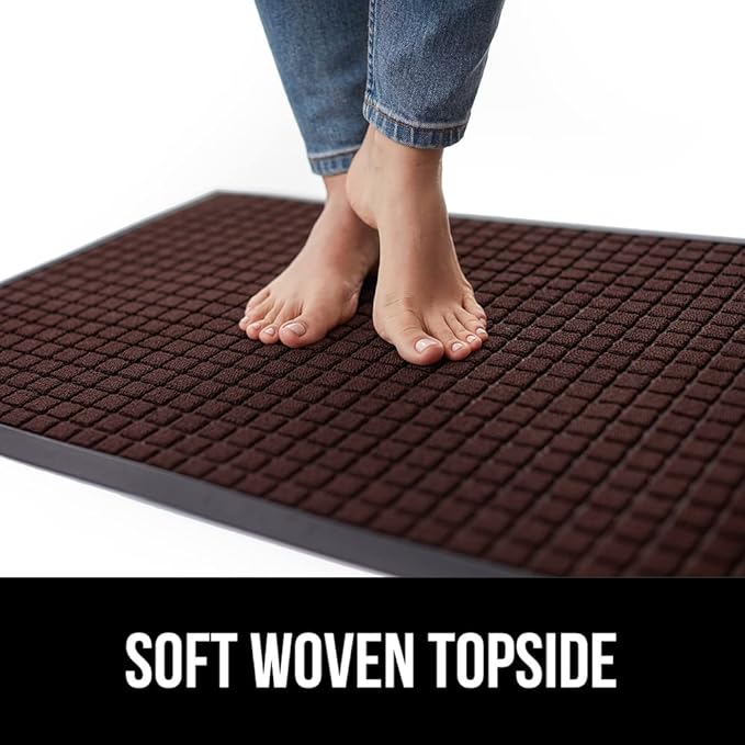 GORILLA GRIP 100% Waterproof All-Season WeatherMax Doormat, 47x35, Durable Natural Rubber, Stain and Fade Resistant, Low Profile, Indoor Outdoor Door Mats, Easy Clean Patio Entry Mat, Coffee Squares