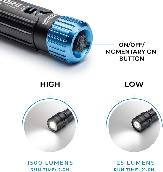 CORE 1500 Lumen CREE LED Rechargeable Camping Emergency Flashlight, Lithium Ion Batteries, Auto-dimming