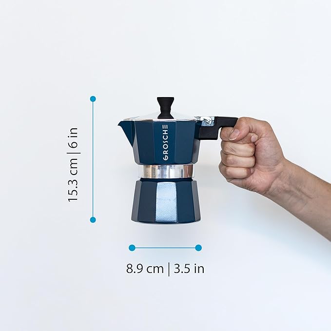 GROSCHE Milano Stovetop Espresso Maker Moka Pot 3 espresso Cup - 5 oz, Blue -Moka Espresso Coffee Maker Stove top coffee maker Moka Italian espresso greca coffee maker brewer percolator