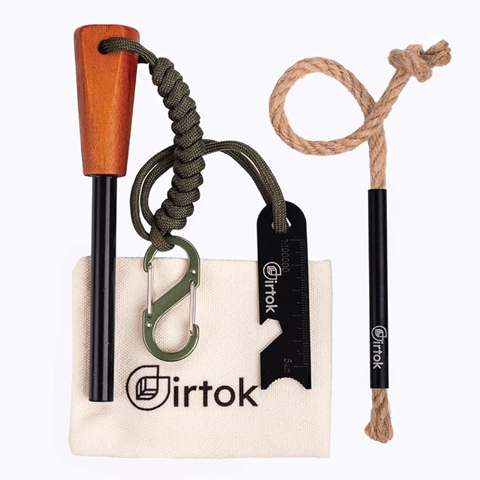 Camping Fire Starter Survival Tool,Large Size & Stylish Eye-catching Colors Ferro Rod with a Hemp Wick,Carabiner Clip & Survival Paracord,Survival Kit for Camping, Hiking & Emergency
