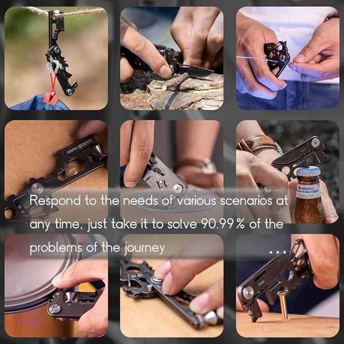 28 in 1 EDC Multi-function Tool, Keychain portable Metal Pocket Tool for men, Wrench for Screw, Ruler, Pulley, Spoke Tool,bottle opener, thread cutter, Self-locking Pocket Knife Multitool