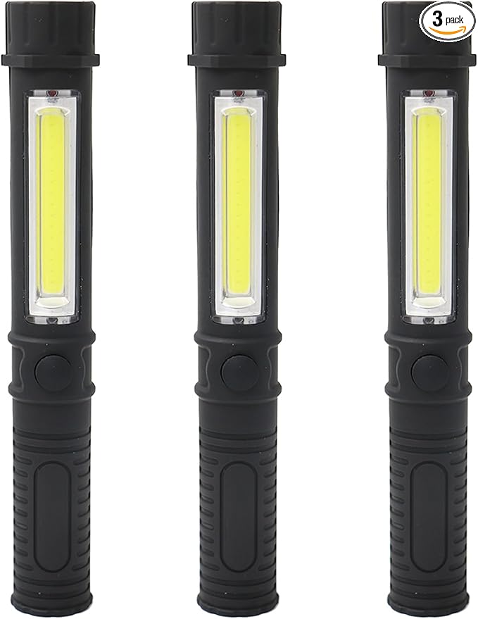 3Pcs LED Magnetic Worklight,Bulk Portable COB Inspection Lamp Trouble Light for Mechanic,BBQ,Car,Camping,Emergency (Black,Batteries NOT Included)