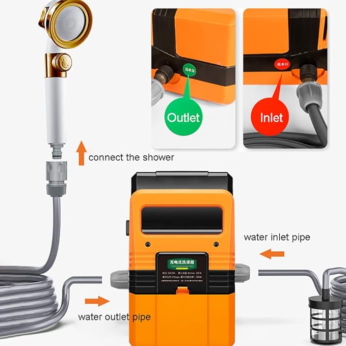 High Pressure Camping Shower 180W Electric Camping Shower Pump Portable High Pressure Water Pumps Cleaning Kit for Camping Shower Water Flowers Car Washing