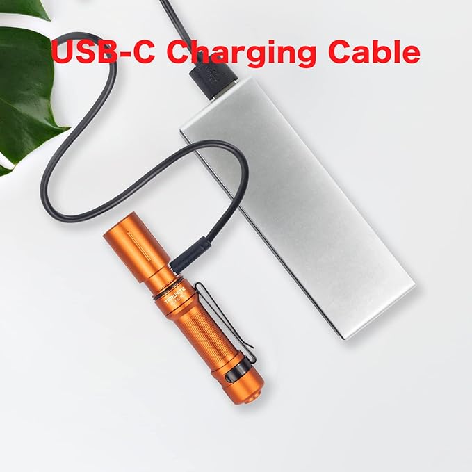 ThruNite EDC Flashlight Archer Mini, 405 Lumens Tail Switch LED Flashlight, USB C Rechargeable Little Pocket Penlight for Camping, Outdoor, and Emergency - Orange Cool White