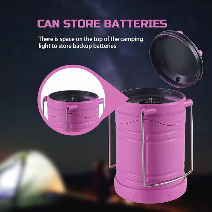 Lichamp 4 Pack Pink LED Camping Lanterns, Battery Powered Camping Lights LED Super Bright Collapsible Flashlight Portable Emergency Supplies Kit, A4PK
