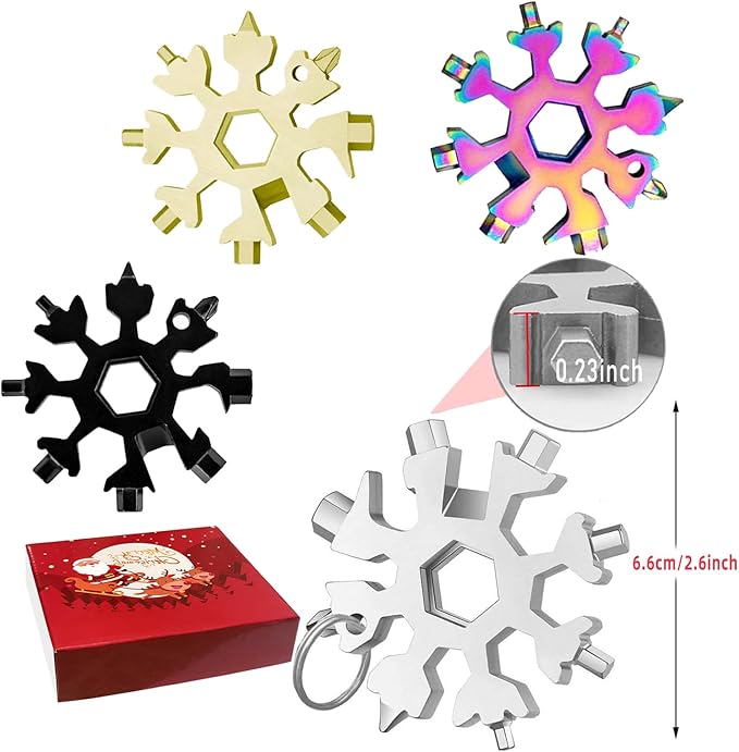 12 Pieces Snowflake Multi Tool Stainless Steel 18-in-1 Snowflake Screwdriver Multitool Bottle Opener Wrench Mens Gifts for Christmas