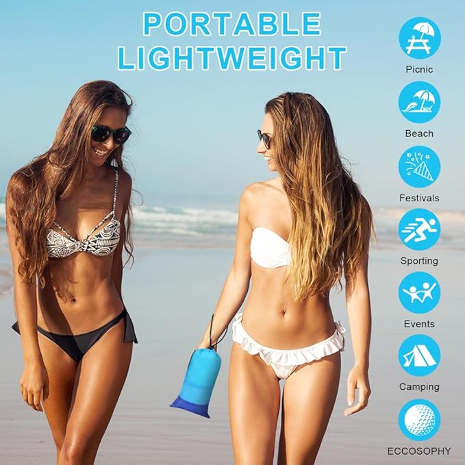 Ainiv Beach Blanket Beach Mat, Sandproof Waterproof Beach Mat, Extra Large 108 * 118 in (8-10People) Picnic Blanket with 1 Storage Bag, 1 Carabiner & 4 Fixed Nails for Beach, Camping, Hiking, Picnic
