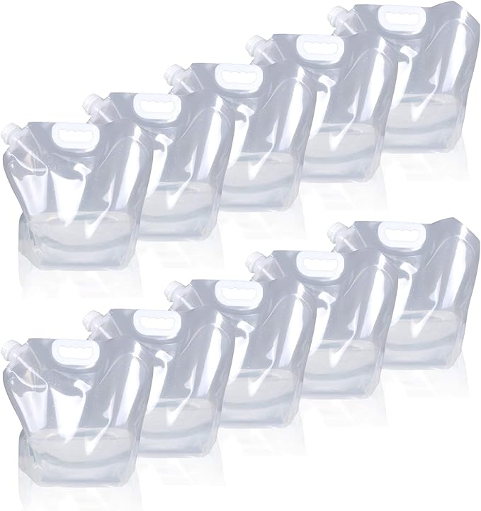 1.3 Gallon /2.6 Gallon Collapsible Water Container Bag, BPA Free Food Grade Clear Plastic Storage Jug for Sport Camping Riding Mountaineer,Freezable,Food Grade (1.3 Gal/5L-10-pack)