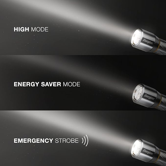 Energizer LED Tactical Metal Flashlight, Ultra Bright High Lumens, Durable Aircraft-Grade Metal Body, IPX4 Water-Resistant, 3 Modes