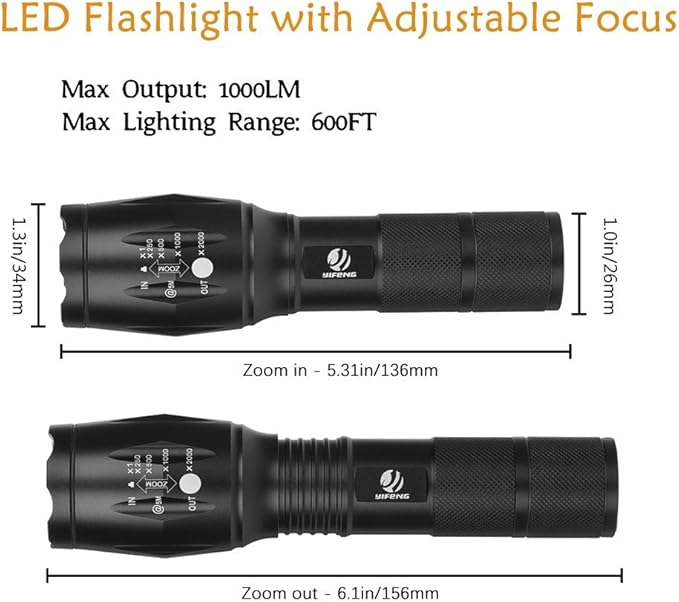 yIFeNG 3Pcs Tactical Flashlight, Ultra Bright -T6 Flashlight with Adjustable Focus and 5 Light Modes for Camping Hiking Emergency