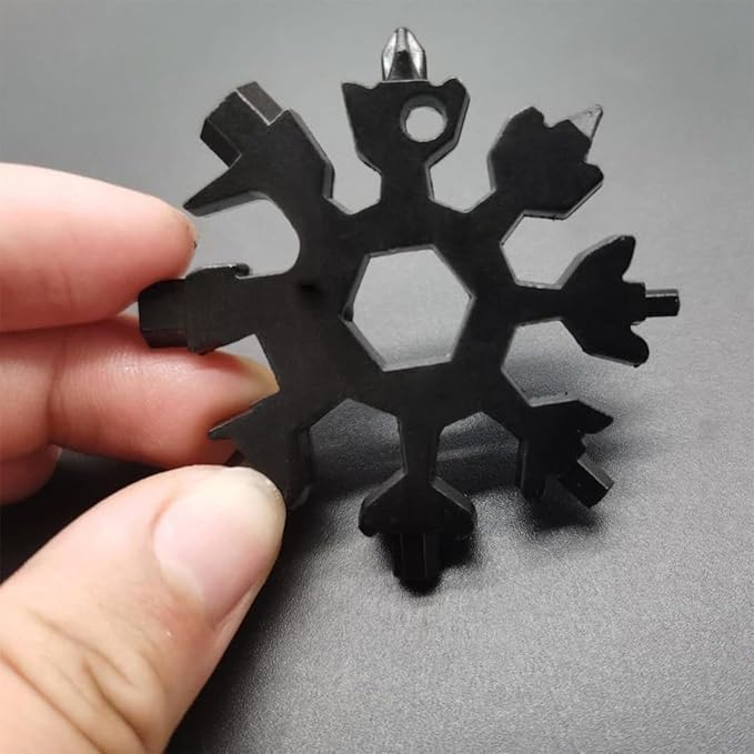 6PCS 19-in-1 Snowflake Multitool, Portable Stainless Steel Wrench,Bottle Opener/Flat Phillips Screwdriver Kit/Wrench for Outdoor Camping,Travelling for Christmas Gift(Black)